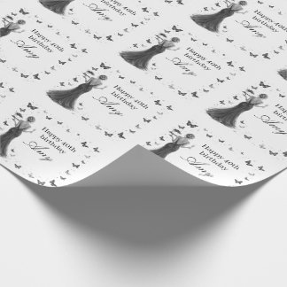 Papier Cadeau Elégante robe noire et blanche 40 papillons