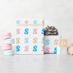 Papier Cadeau Élégante rose bleu monogramme Lettre amusante Moti