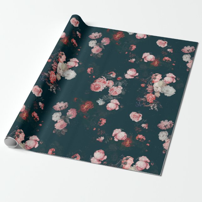 Papier Cadeau Elégante Roses Florales Roses Roses Roses Rose (Déroulé)