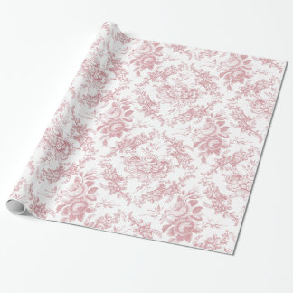 Papier Cadeau Élégante toile florale blanche et rose gravée