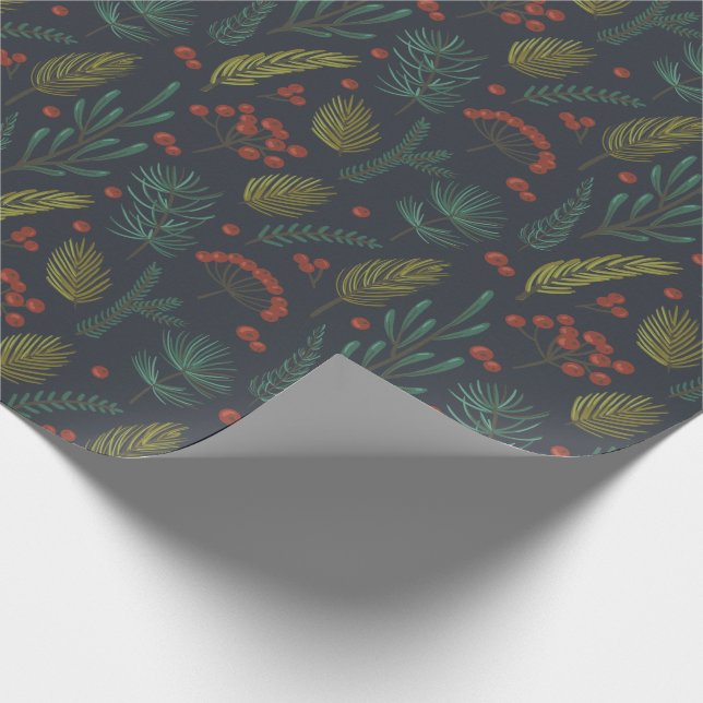 Papier Cadeau Élégante végétation botanique d'hiver (Coin)