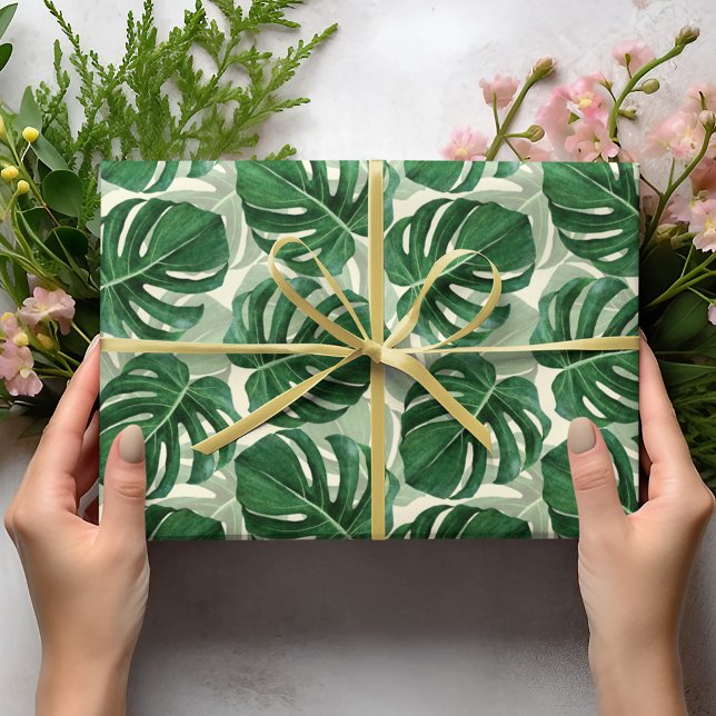 Papier Cadeau Élégante végétation tropicale verte Feuille de Mon (Créateur téléchargé)