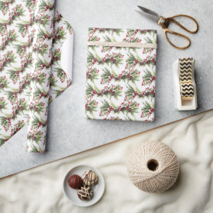 Papier Cadeau Élégante verdure de Noël classique et baies sainte
