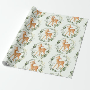 Papier Cadeau Élégante verdure Gold Woodland Deer Baby Fawn