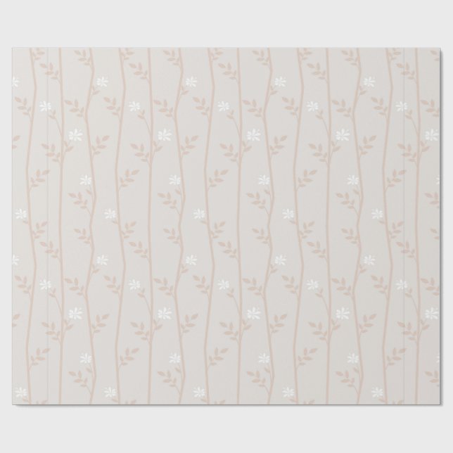 Papier Cadeau Elégante vigne botanique beige et blanche (Plat)