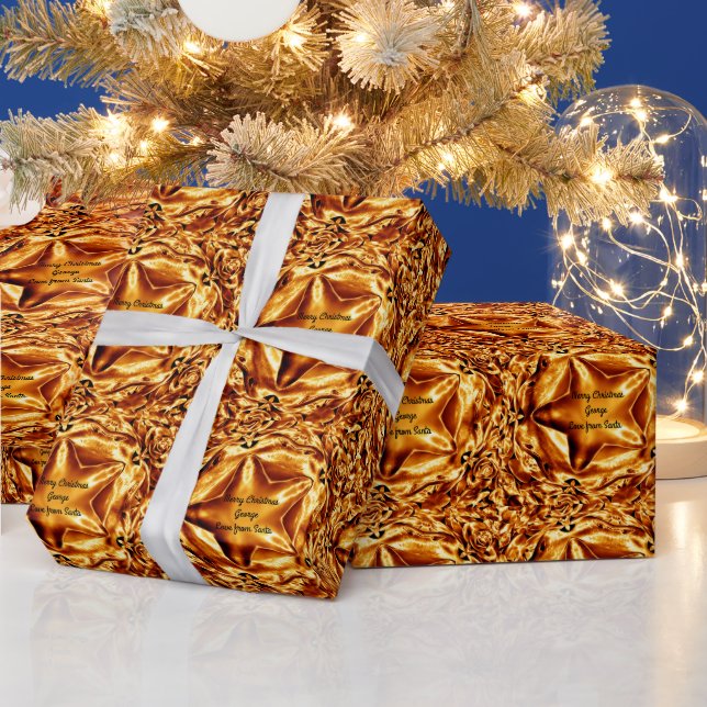 Papier Cadeau Élégantes Étoiles de Noël en cuivre or (Vacances)