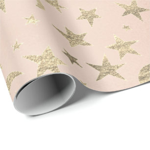 Papier Cadeau Elégantes étoiles d'or et lune Faux Rose Rose Blus