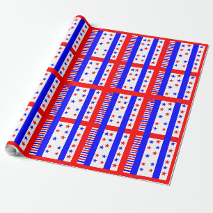 Papier Cadeau Elégantes étoiles et rayures Motif USA couleurs du