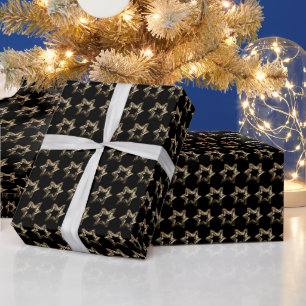 Papier Cadeau Élégantes Étoiles Motif Noël Noir et Or Guerre