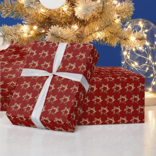 Papier Cadeau Elégantes Etoiles Motif Noël Rouge et Or