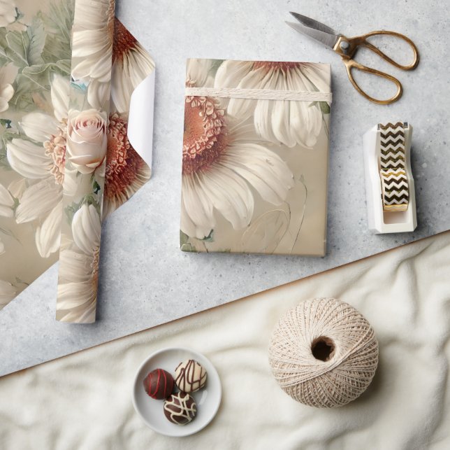 Papier Cadeau Élégantes marguerites florales blanches (Artisanat)