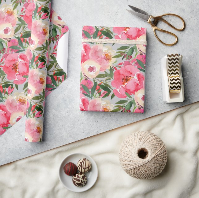 Papier Cadeau Élégantes pivoines sur gris (Artisanat)