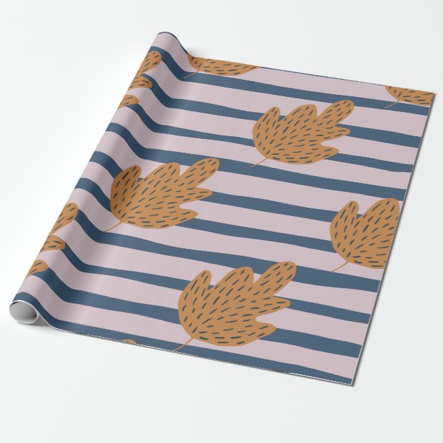 Papier Cadeau Élégantes rayures et feuille motif d'automne moder (Déroulé)