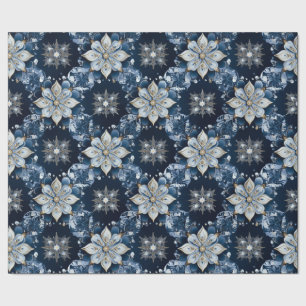Papier Cadeau Élégants flocons de neige à bijoux bleu moderne