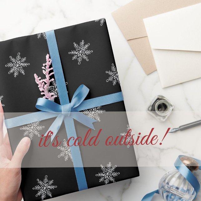 Papier Cadeau Élégants flocons de neige à la calèche noire et bl (Créateur téléchargé)