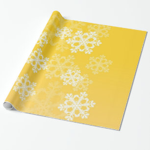 Papier Cadeau Élégants flocons de neige jaune motif de Noël mode