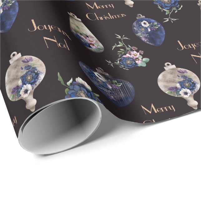 Papier Cadeau Élégants ornements de champagne blush et marine (Coin rond)