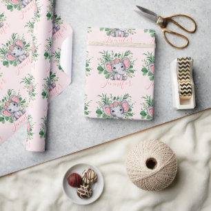 Papier Cadeau Élément de verdure de nom personnalisé Éléphant Fi
