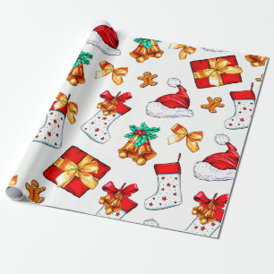 Papier Cadeau Éléments de Noël tendance Papier Motif d'enveloppe