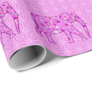 Papier Cadeau Eléphant à fleurs - orchidée et magenta