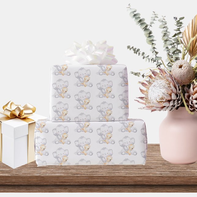 Papier Cadeau Eléphant bébé moderne Baby shower neutre genre (Créateur téléchargé)