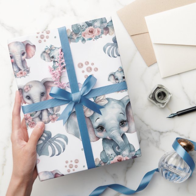 Papier Cadeau Eléphant Bleu Cute Imprimer (Cadeaux)