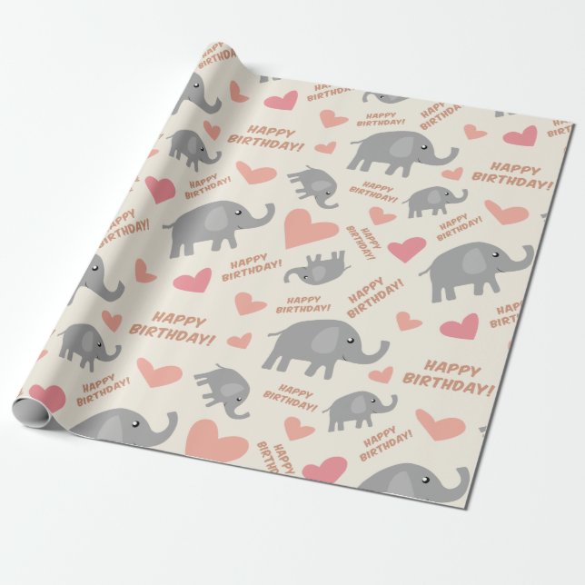 Papier Cadeau Éléphant d'anniversaire (Déroulé)