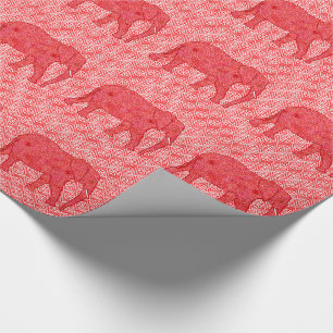 Papier Cadeau Eléphant de fleurs - rouge profond et corail