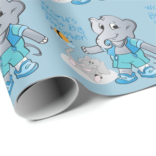 Papier Cadeau Éléphant, le meilleur frère du monde (Coin rond)