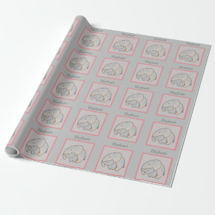Papier Cadeau Eléphant maman et bébé