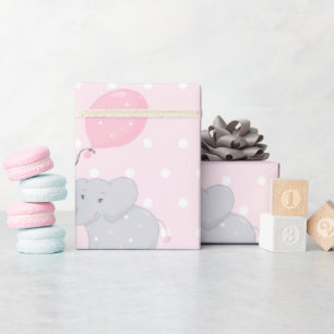 Papier Cadeau Eléphant mignon fille Baby shower rose