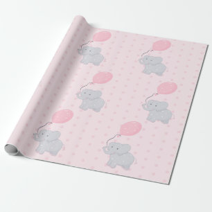 Papier Cadeau Eléphant mignon fille Baby shower rose