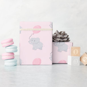 Papier Cadeau Eléphant mignon fille Baby shower rose
