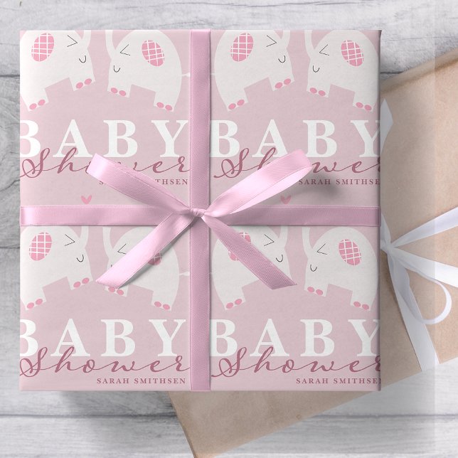 Papier Cadeau Eléphants Baby shower Dusty rose (Créateur téléchargé)