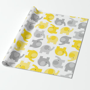 Papier Cadeau Eléphants Bébé Jaune et Gris mignonne Enveloppe