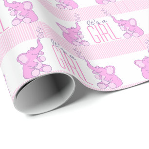 Papier Cadeau Eléphants c'est un baby shower rose fille envelopp