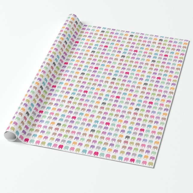 Papier Cadeau éléphants colorés mignons (Déroulé)