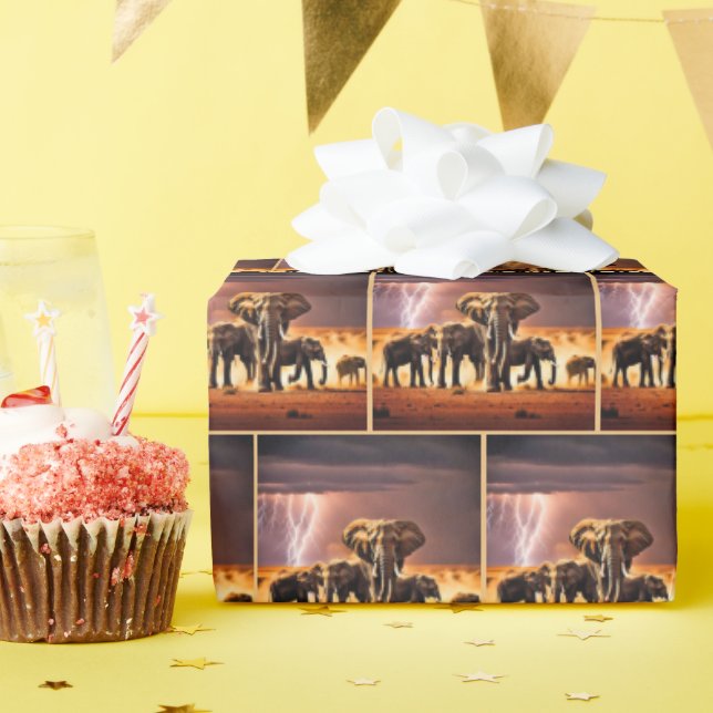 Papier Cadeau Eléphants en orage (Fête d'anniversaire)