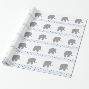 Papier Cadeau Eléphants gris avec une frontière d'étoiles