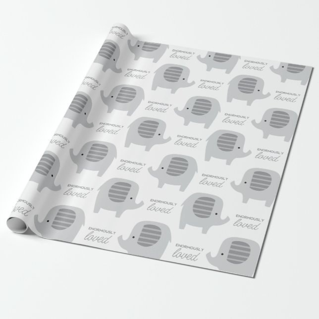 Papier Cadeau Eléphants Gris Bébé mignons enveloppant du papier (Déroulé)