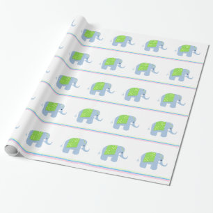 Papier Cadeau Eléphants indiens bleus