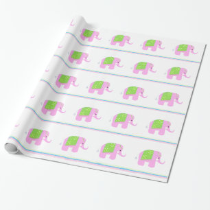 Papier Cadeau Eléphants indiens roses