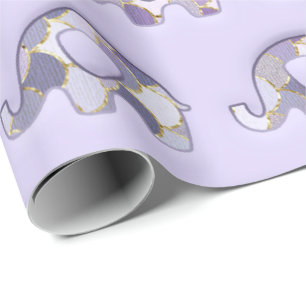 Papier Cadeau Eléphants Lavande Purple Mint Turquoise Lavande