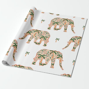Papier Cadeau Éléphants ornés de paisley floral indien