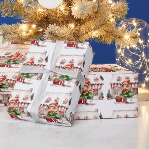 Papier Cadeau elfe de Noël avec un sac de cadeaux
