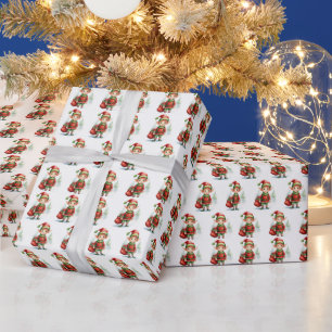 Papier Cadeau elfe de Noël avec un sac de cadeaux