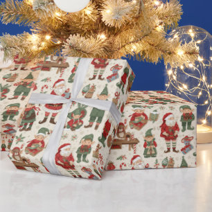 Papier Cadeau Elfe de Noël festive en carrelage