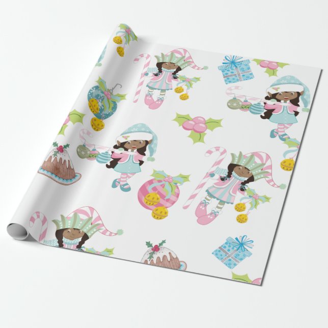 Papier Cadeau Elfe Sugarplum afro-américain (Déroulé)