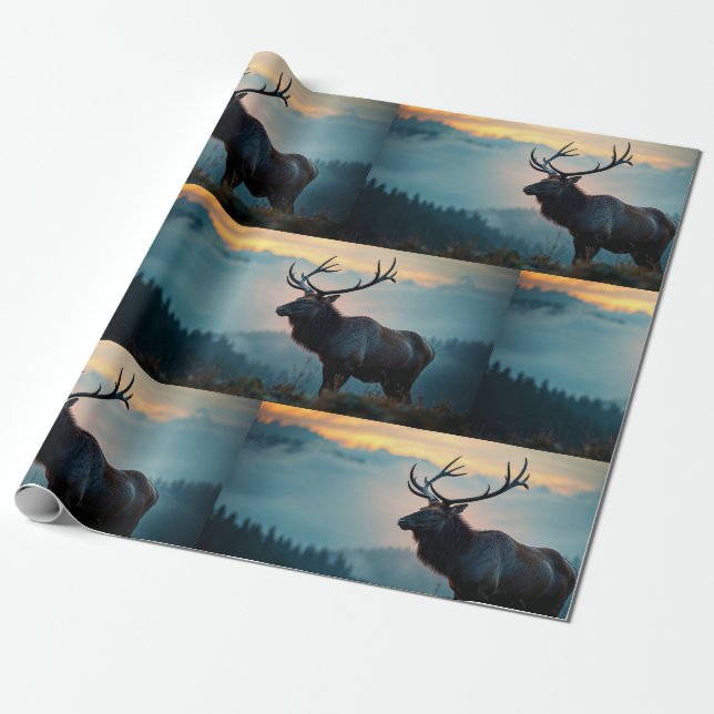 Papier Cadeau Elk sur une crête à Dawn (Déroulé)