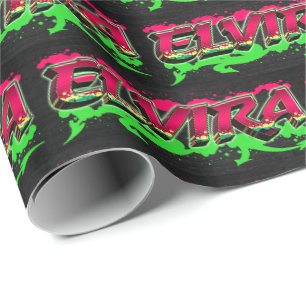 Papier Cadeau Elvira prénom Graffiti red green